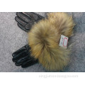 Raccoon Fur Sheepskin Leather Gloves for ladies